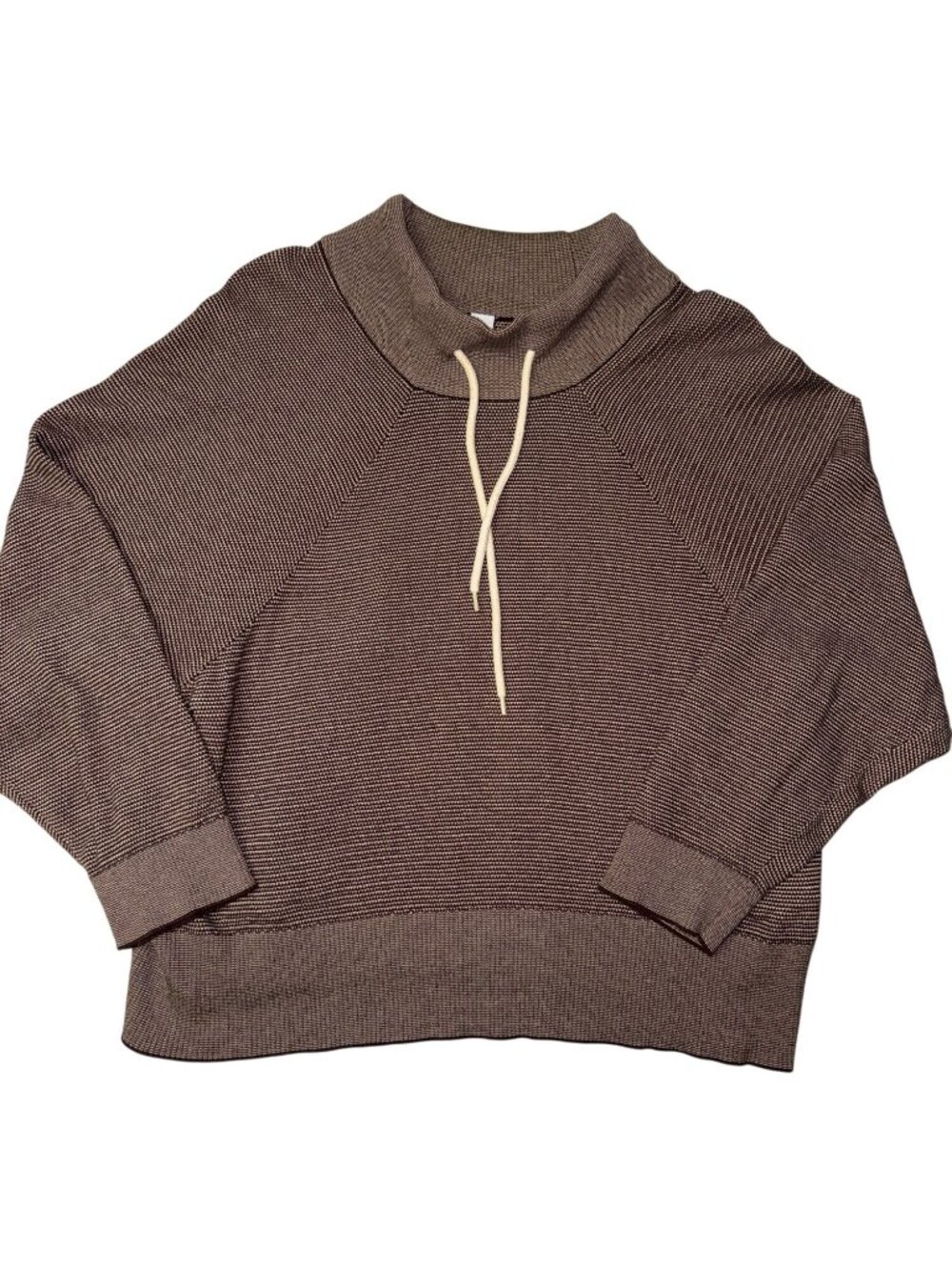 Varley Women's 100% Cotton Textured Knit Funnel Neck Drawstring Pullover Brown